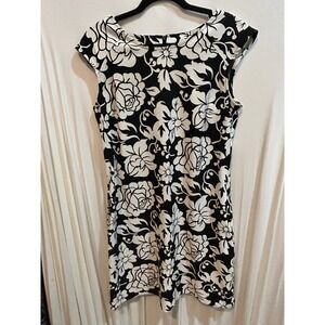 Kim Rogers Signature Dress Size 10 Black White Floral Sleeveless Career‎